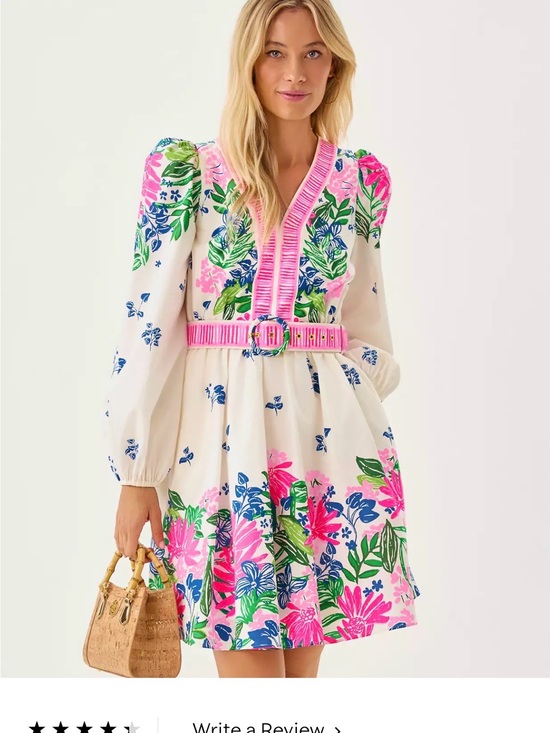 Lilly Pulitzer Dresses & Skirts - Lilly Pulitzer Chyanna Dress White with Pink Trim & Blue-Green Floral and Belt